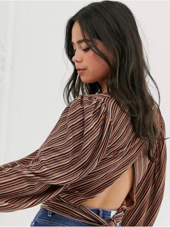 Free People Tops - Free People Striped Open-Back Blouse in Brown and Rust
